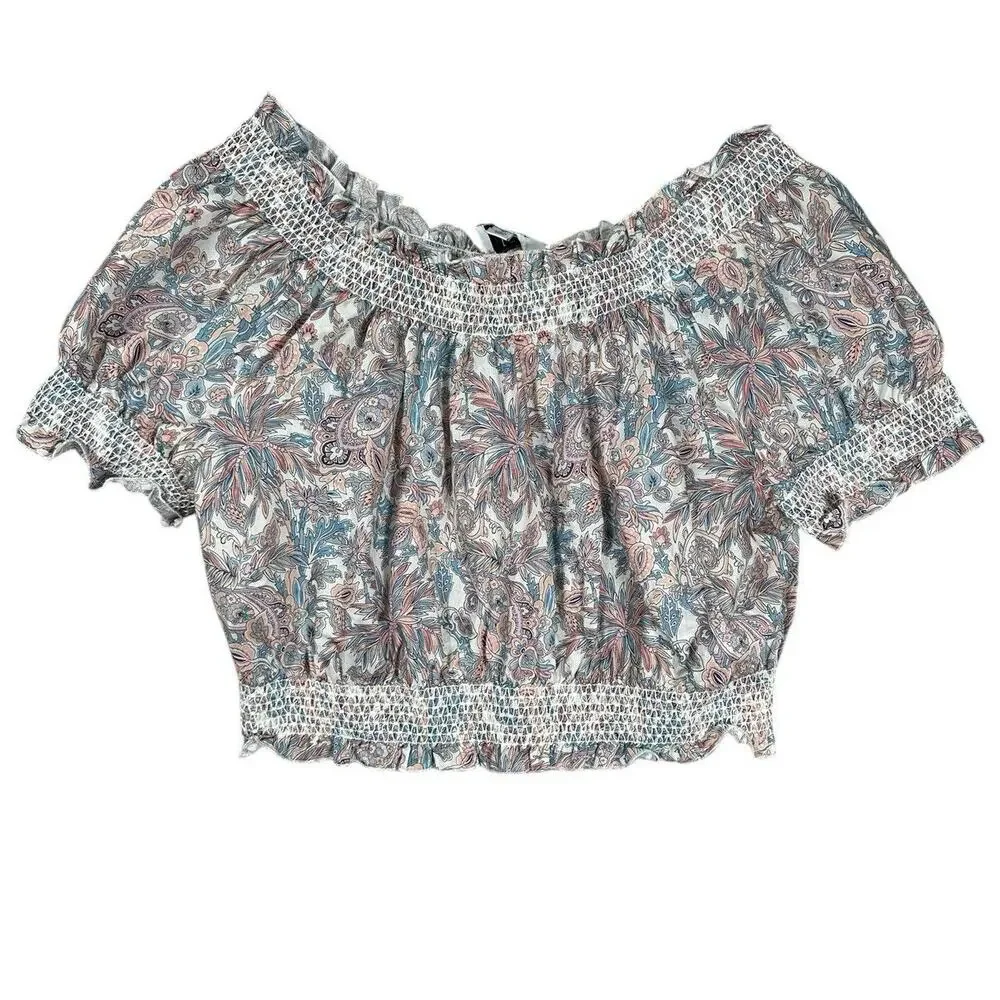 J.Crew Liberty London Smocked Cotton Top Womens M Off Shoulder Faraway Plum